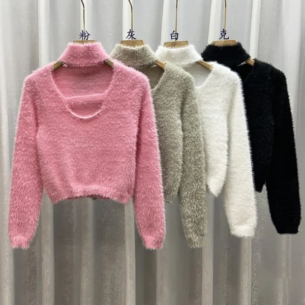 Slim Fit Resilient Women's Pullover Winter Keep Warm Fashion Design Sweet Short Style Ladies Sweater - Image 2