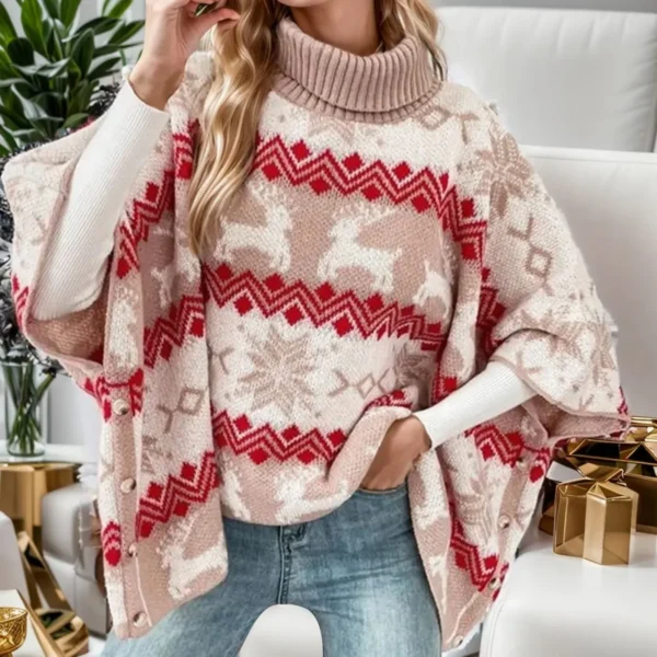 Women'S Christmas Oversized Sweater Novelty Autumn Winter Turtleneck Bat Sleeved Knit Pullover Festival Popular Women Clothing - Image 2