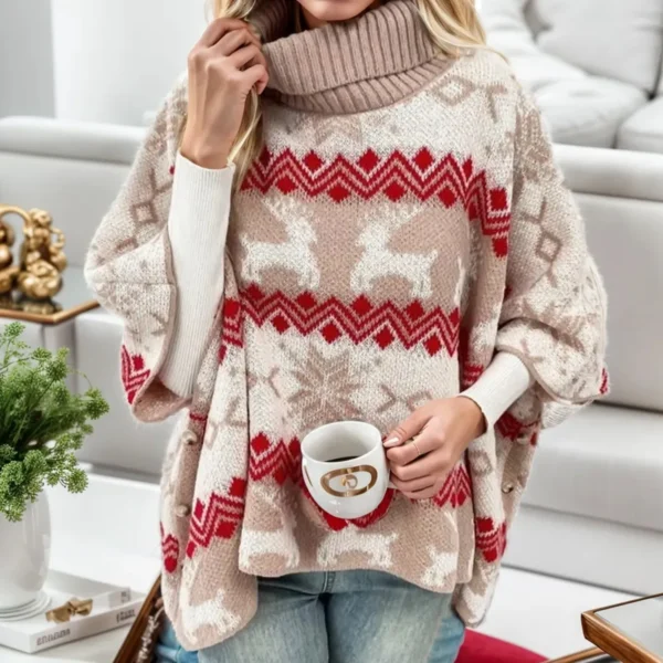 Women'S Christmas Oversized Sweater Novelty Autumn Winter Turtleneck Bat Sleeved Knit Pullover Festival Popular Women Clothing - Image 3