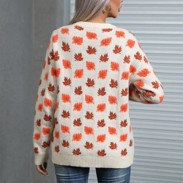 2024 Fashion Pullover For Women Maple Leaf Crew Neck Long Sleeve Sweater Fall Winter Knitted Bottoming Cotton Comfy Casual Cloth - Image 3