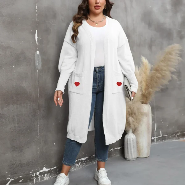 Autumn Cardigan Women Medium Length Knitted Sweater Heart Design Double Pocket Long Sleeve Cardigan Women Casual Cardigans - Image 2