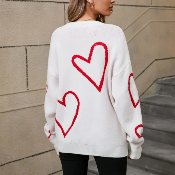 Cute Loose Sweaters For Womens Heart Printed Crewneck Flattering Oversized Pullover Drop Shoulder Casual Outfits Women Trendy - Image 3