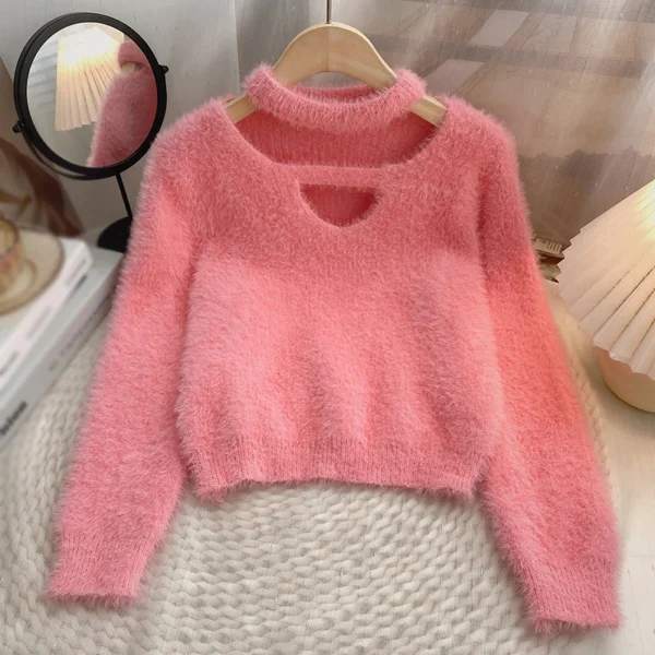 Slim Fit Resilient Women's Pullover Winter Keep Warm Fashion Design Sweet Short Style Ladies Sweater - Image 4